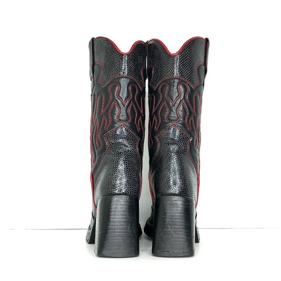 Vintage Destroy Snake Print Square Toe Cowgirl Platform Boots Women’s 40 Shoes - Picture 7 of 11